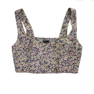 Zara Purple Cream Ditsy Floral Print Smock Back Strappy Cropped Crop Top